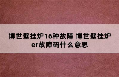 博世壁挂炉16种故障 博世壁挂炉er故障码什么意思